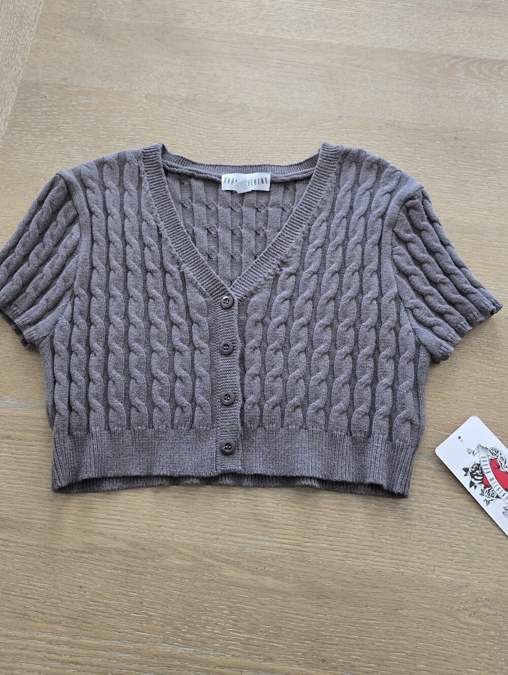 Urban Weekend Cropped Cable-Knit Sweater - Gray